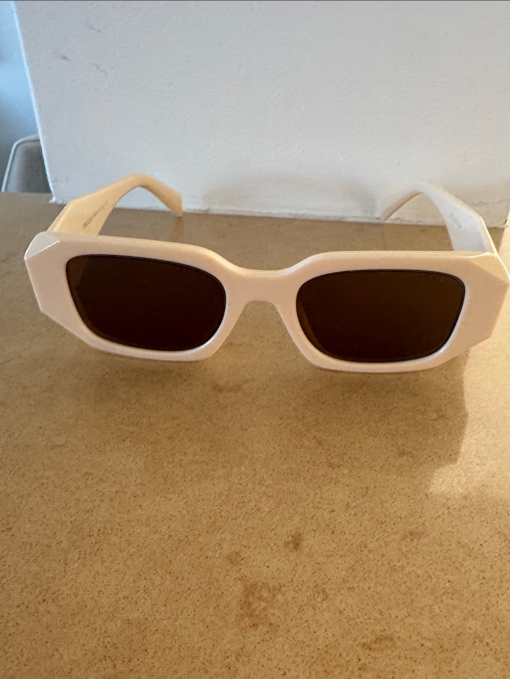 Prada Cream  Rectangular Sunglasses with Brown Lenses